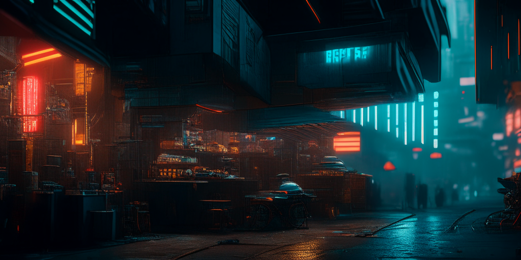 Architectural section Altered Carbon style, postcyberpunk, Laneway streetscape, cyber stores, street vendors, street drug dealers, temple, food stands, crowded street, street neon adverts, cars and pollution, Jan Matejko, Craig Mullins, Dan Witz, hypermaximalist, hyper detail, 8k, octane render, cinematic, professional street photography, OLED, VRAY, FXAA, UHD, C4D, CAD, high fidelity, masterpiece artwork