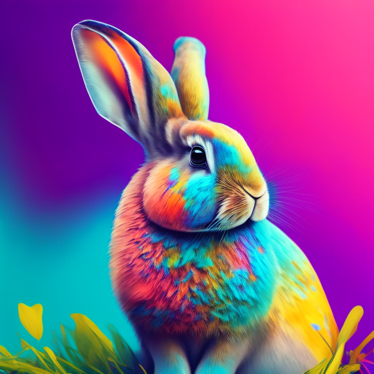 A cute realistic bunny in a colourful background 