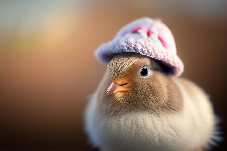 cute bird in a rabbit hat - photo portrait