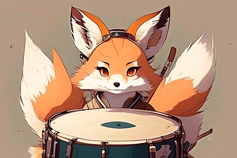 ghibli style anime portrait: cute fox drummer