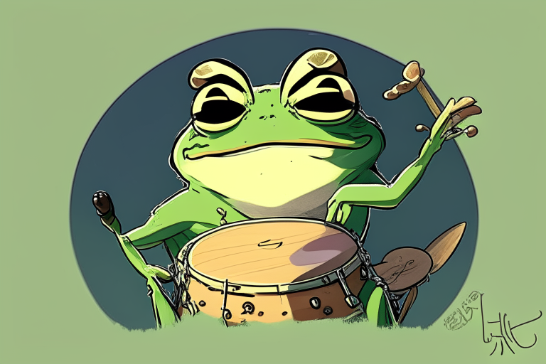 ghibli style anime portrait: cute frog drummer winking