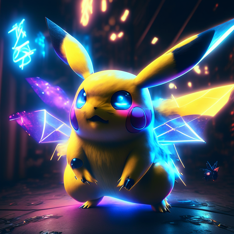 “Create a Pikachu cartoon with a camera in an epic multiverse 8k neon dark room psychedelic futuristic cyberpunk city warrior camera butterflies oil glow style 1600s year 4000 exquisite detail huge lighting masterpiece 3d masterpiece 8k octane rendering, ray tracing, mixer, hyper detail”