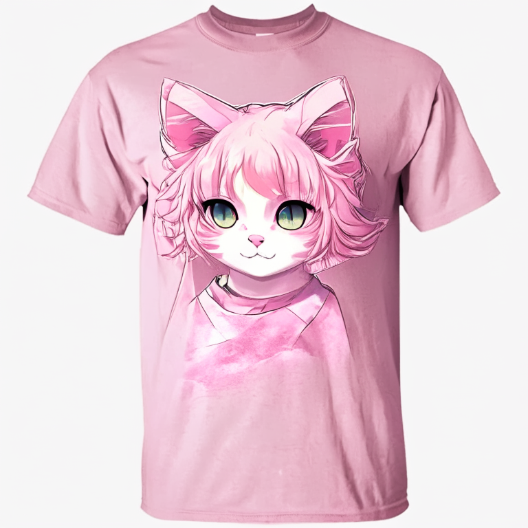 Pretty anime pink cat, t-shirt 