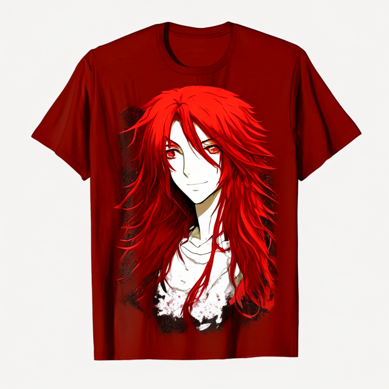 Pretty anime man red long hair, t-shirt 