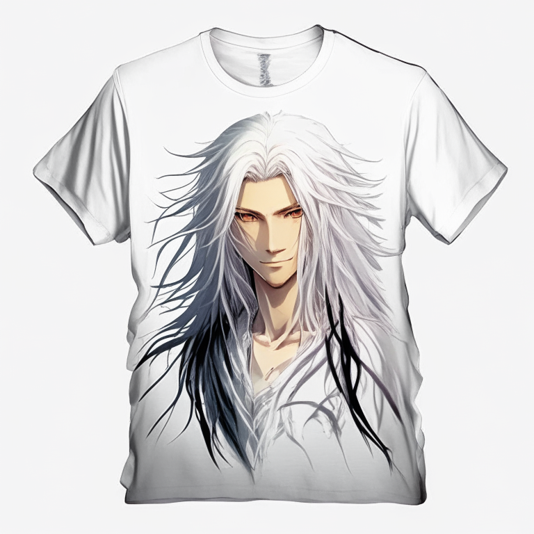 Handsome anime long white hair colour, t-shirt 👕