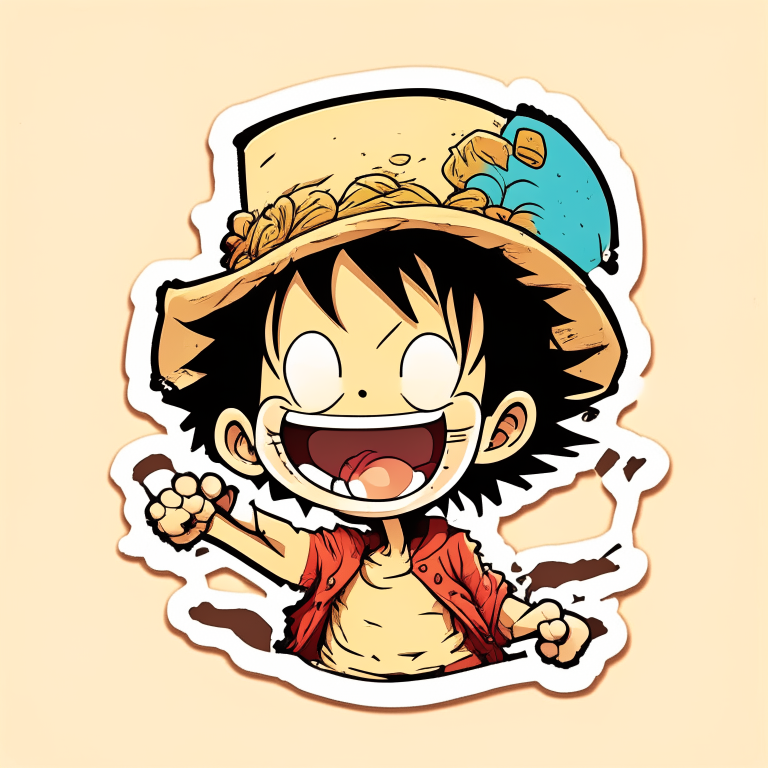Monkey D. Luffy, Sticker, Happy, Warm Colors, Chibi, Contour, Vector, White Background