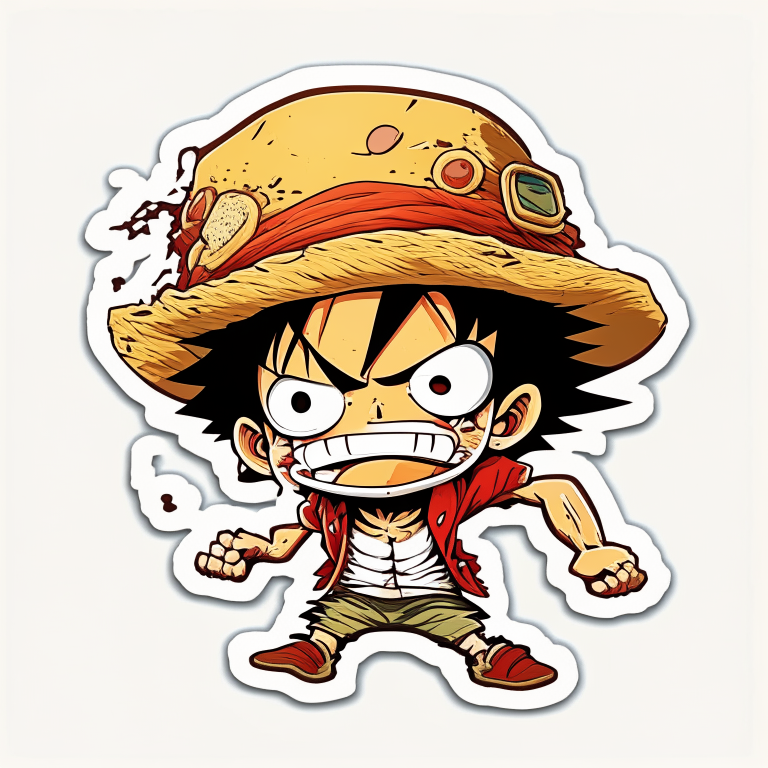 Monkey D. Luffy, Sticker, Gear Second, Warm Colors, Chibi, Contour, Vector, White Background