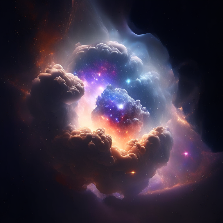nebulosa dentro de una burbuja galaxia encima de una montaña con estación espacial, profundidades adicionales, 3d, 4K, cinemática –ar 2:3
