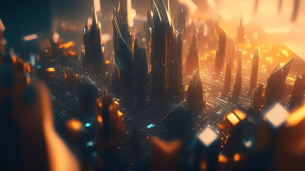 Futuristic megacity made of crystal and amber, view from a drone 8k
100mm lens, dramatic volumetric light, award winning professional cityscape photography, RTX, UHD, VRAY, Cinema4D, Blender, modern conceptual art, breathtaking composition, inspiring aesthetic, trending on CGSociety, 16k