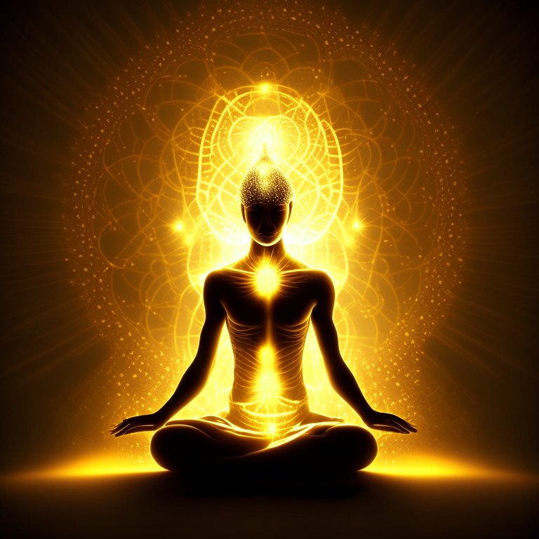 Meditation irradiating golden lights