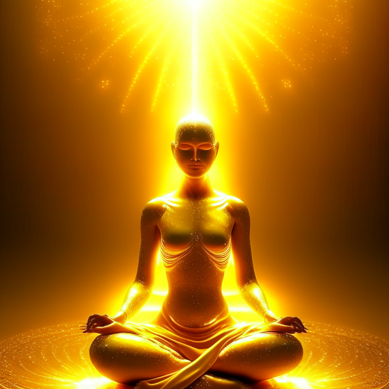 Meditation irradiating golden lights