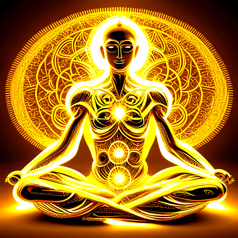 Meditation irradiating golden lights