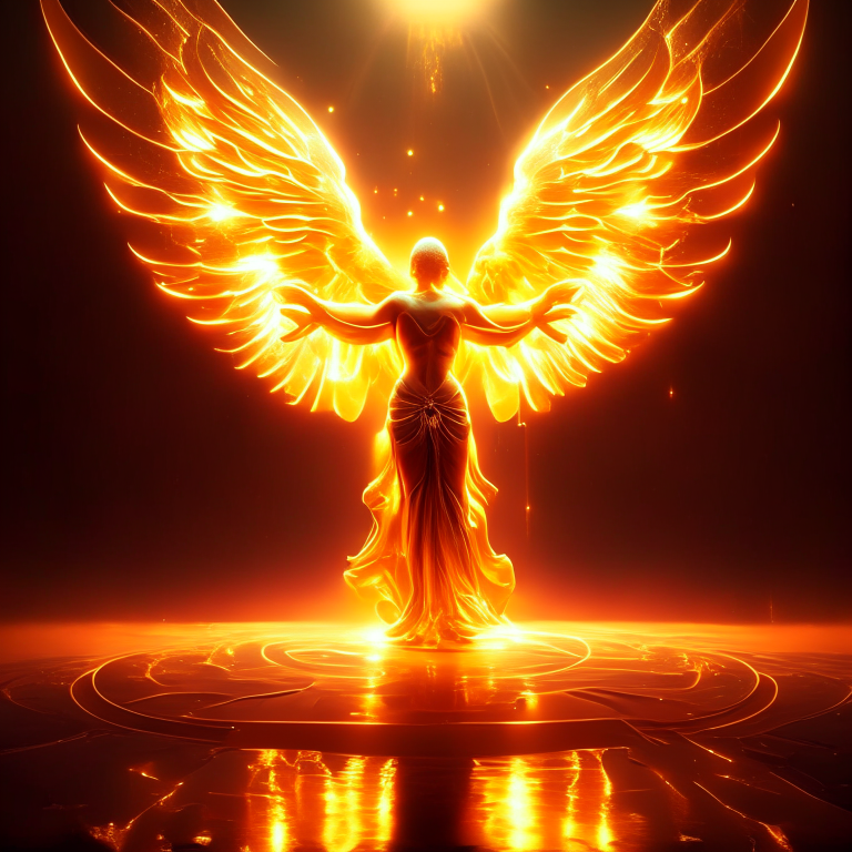 Angel Meditation irradiating golden lights