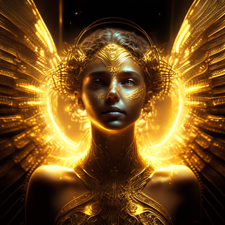 Angel Meditation irradiating golden lights