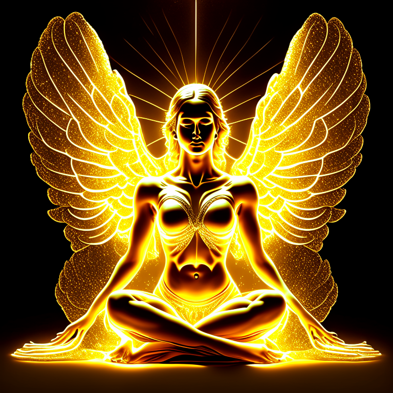 Angel Meditation irradiating golden lights