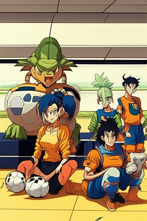 Kame , Bulma, Oolong , Krilin, Yamcha , Pual , Lunch , Turtle And Soccer Players At Airport
