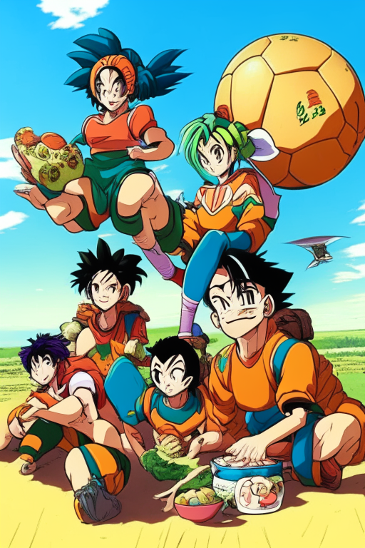 Kame , Bulma, Oolong , Krilin, Yamcha , Pual , Lunch , Turtle And Soccer Players Taking Plane