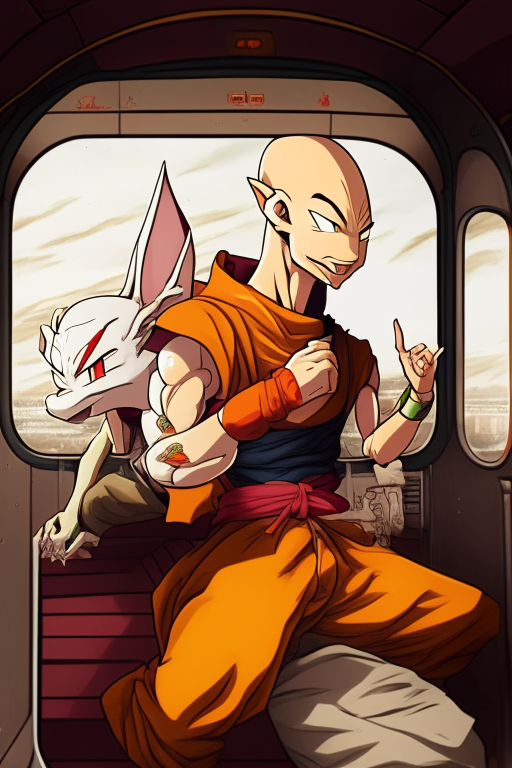 Tien AND Chaos from dragón ball on the Train 