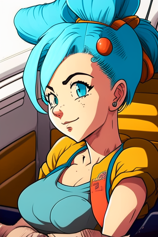Bulma from dragón ball on the plane