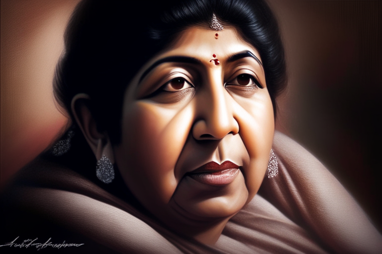 a realistic portrait of Lata Mangeshkar, close-up, with natural lighting, detailed features, and a blurred background