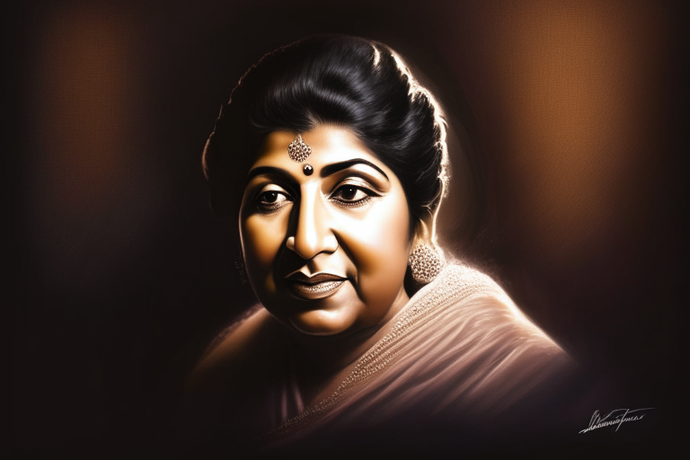 an ultra-realistic portrait of Lata Mangeshkar, with high detail, natural lighting, and a blurred background
