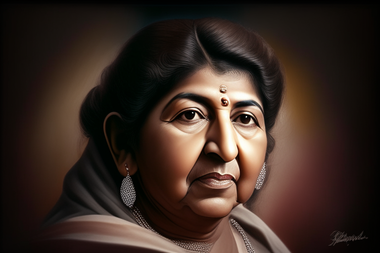 ultra-realistic portrait of Lata Mangeshkar, 8K HD, sharp focus, detailed features, natural lighting