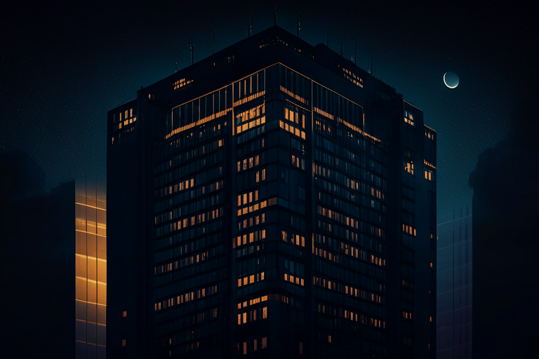 a tall building with a bunch of windows on top of it at night