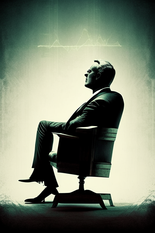 A man sitting in chair, background will be trading 
