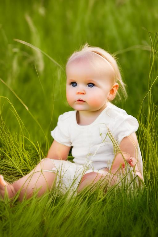  girl baby 2 years old, sitting in the wild grass