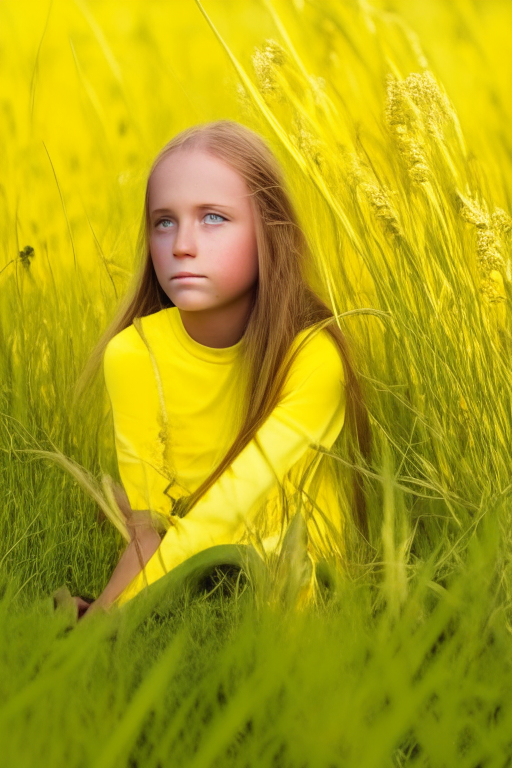 1 2 year old girl, sitting in the yellow wild grass