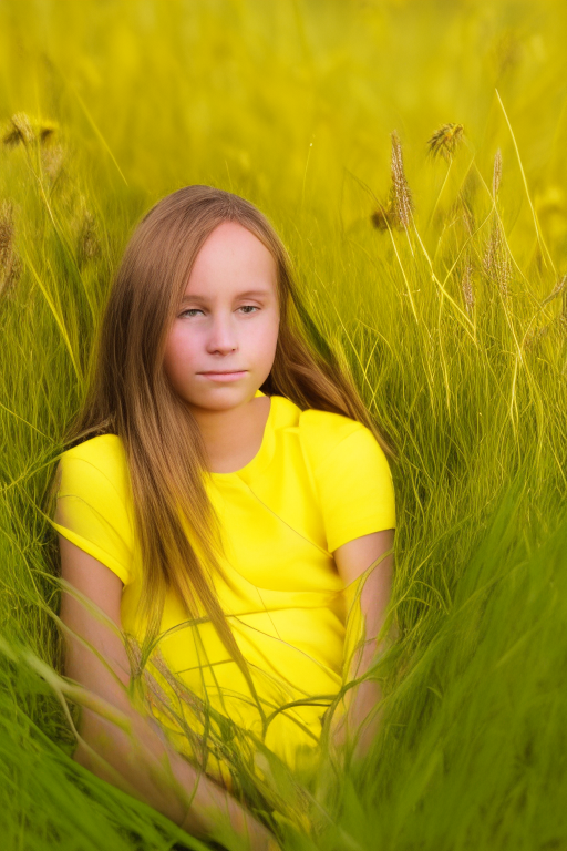 1 2 year old girl, sitting in the yellow wild grass