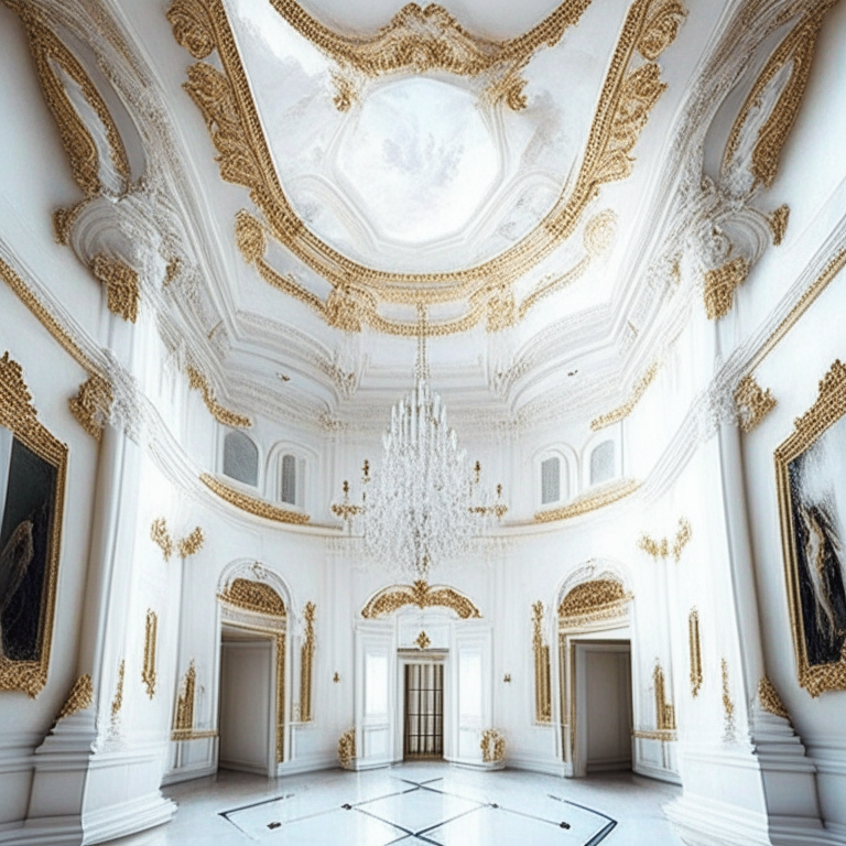 ¡Claro! Aquí tienes una descripción imaginaria del interior de un palacio con los elementos que mencionaste:
Te encuentras en el interior de un majestuoso palacio, rodeado de opulencia y lujo. Las paredes están pintadas de un brillante blanco marfil, resaltando la elegancia y sofisticación del lugar. Detalles dorados y plateados adornan cada rincón, añadiendo un toque de esplendor.
A medida que avanzas por los pasillos, tus ojos se encuentran con piedras preciosas incrustadas en los muros y columnas. Los diamantes brillan intensamente, proyectando destellos de luz en todas direcciones y creando un ambiente mágico.
El suelo de cristal, impecablemente pulido, te permite contemplar una vista impresionante. Debajo de tus pies, puedes admirar una laguna tranquila, llena de peces de colores exóticos y plantas acuáticas vibrantes. La sensación de caminar sobre el agua es cautivadora, casi etérea.
A medida que avanzas, pasas por estancias lujosas. Salas de estar con cortinas de seda blanca ondeando suavemente, muebles tapizados en terciopelo dorado y mesas decoradas con fina vajilla de plata. Grandes lámparas de cristal cuelgan del techo, iluminando cada rincón con su resplandor deslumbrante.
En el centro del palacio, una magnífica sala del trono espera tu llegada. El trono, tallado en madera de roble y cubierto con detalles dorados y plateados, se encuentra en un estrado elevado. A ambos lados, pilares de mármol blanco sostienen un techo ornamentado con pinturas que narran historias épicas.
Este imaginario palacio es un verdadero espectáculo de lujo y opulencia. Cada detalle ha sido cuidadosamente diseñado para evocar una sensación de grandeza y magnificencia.