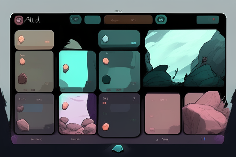 soft shadow and ghibli anime colors videogame user interface made of slick stone