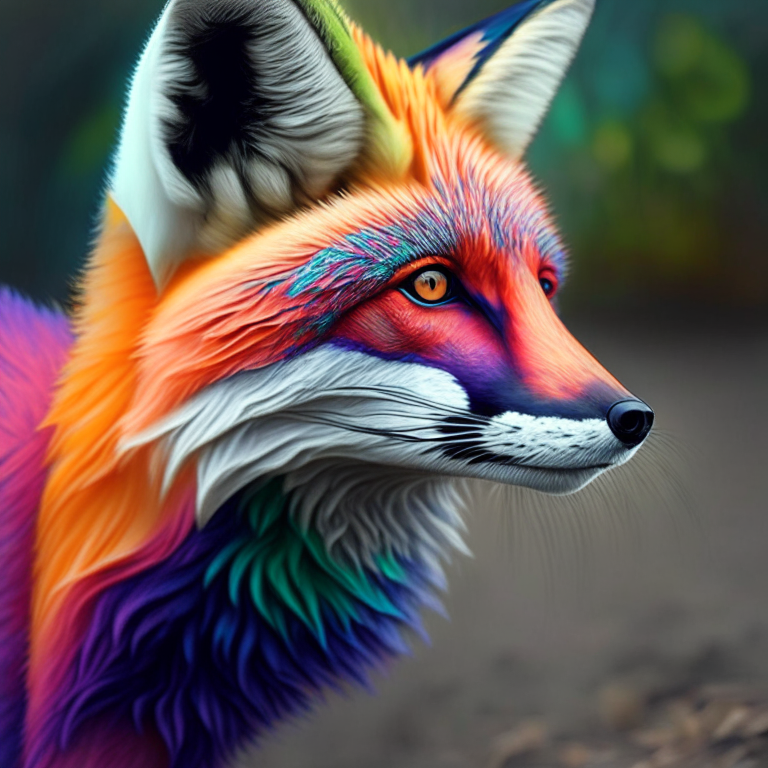 A hyperrealistic  colourful fox