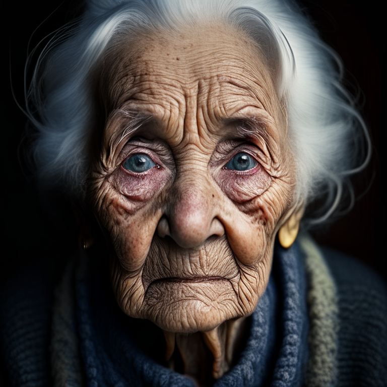 A portrait of an old lady looking at the camera