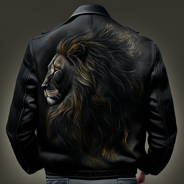 Design me beautiful  black jacket, back of jacket 
paint small lion 