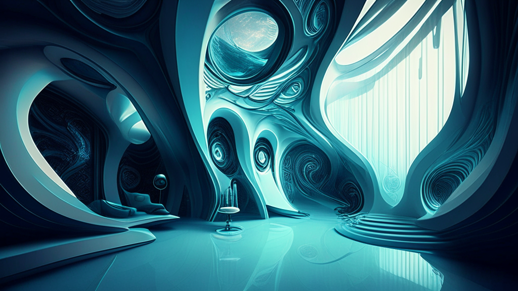 Cosmicore bubblewave futurism digitalpunk architectural interior design