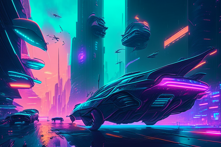 a futuristic cyberpunk city with neon lights and flying cars