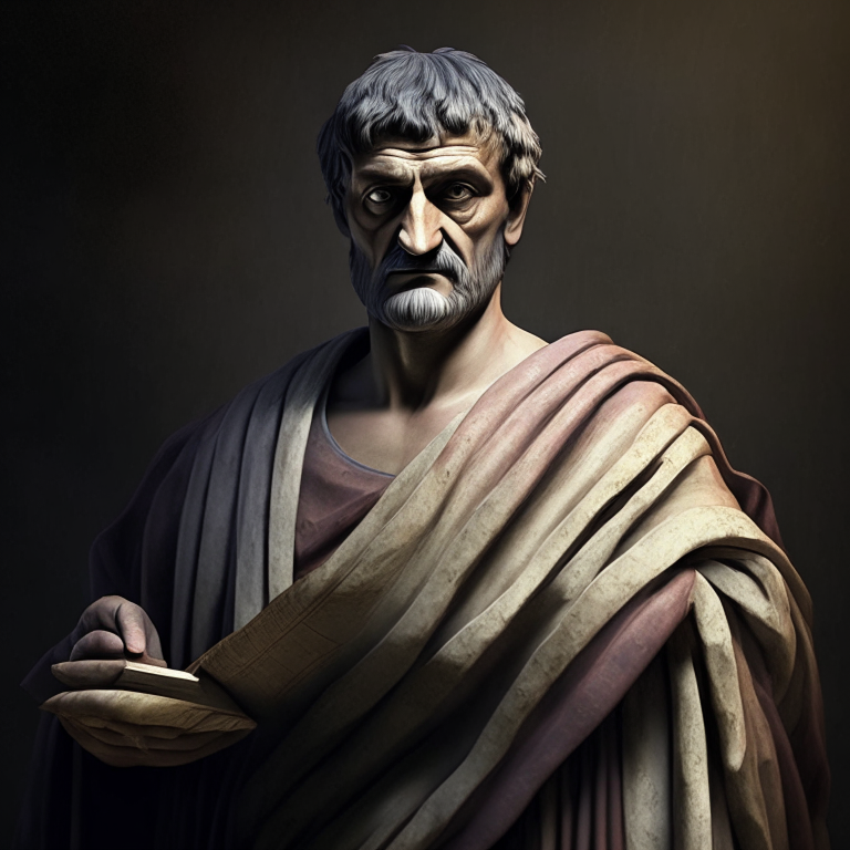 Philosopher Seneca in ancient Greece, wearing a toga and holding a scroll, with a serious expression, 4k