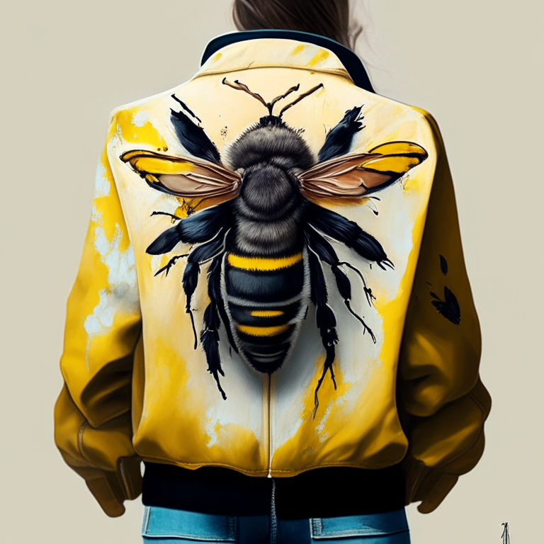 Design me beautiful jacket, back of jacket, paint me bee