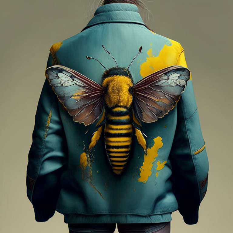 Design me beautiful jacket, back of jacket, paint me bee, just jacket without any person 