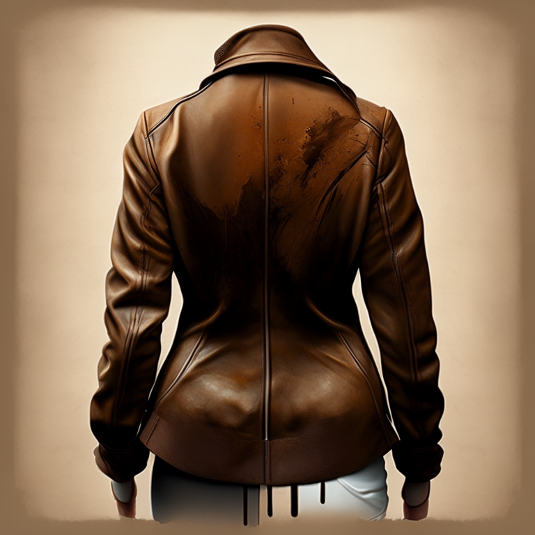 Design me beautiful  brown jacket, back of jacket, paint me small sneak 