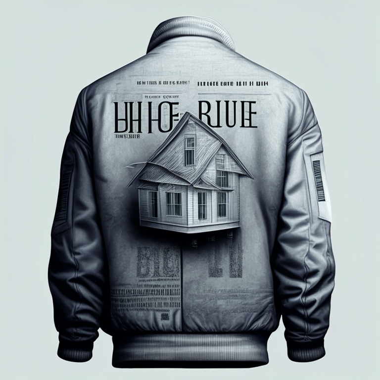 Design me beautiful  grey jacket, back of jacket, put big house sticker into jacket 