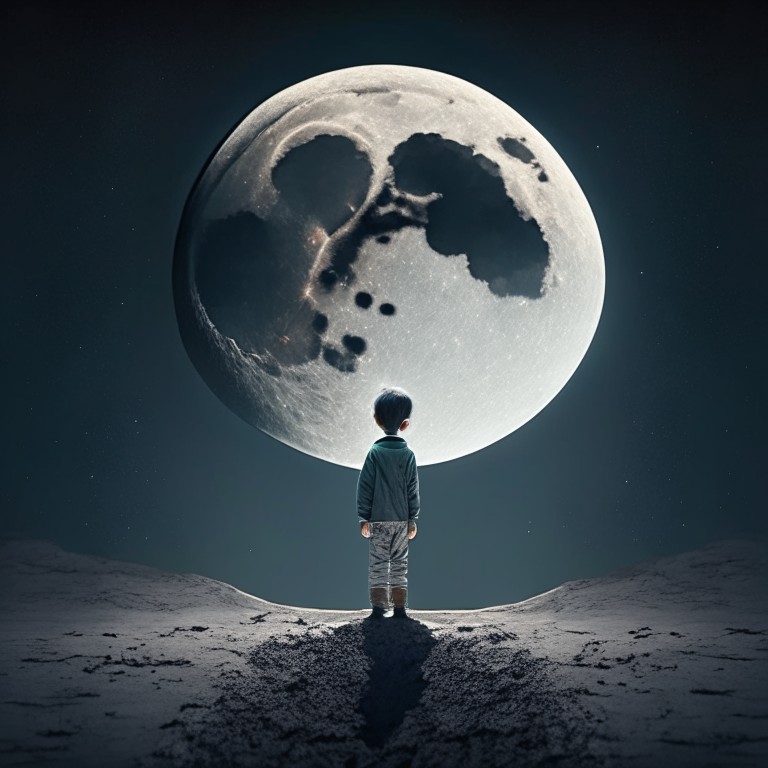 A SMALL BOY STAND ON LARGE MOON
