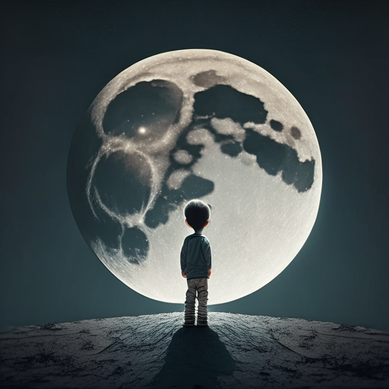 A SMALL BOY STAND ON BIG MOON