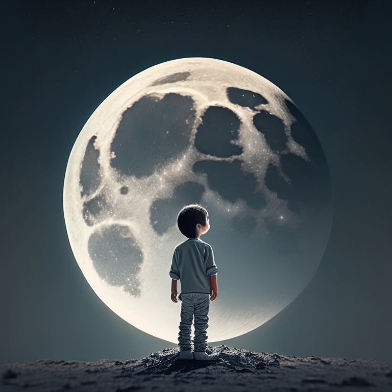A SMALL BOY STAND ON BIG MOON