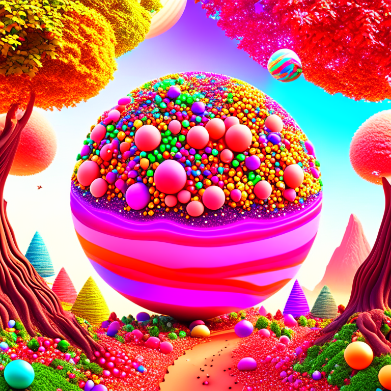 A planet made with candy and some trees