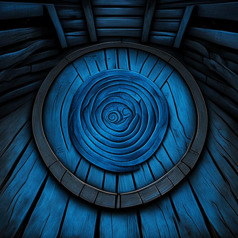 nether portal wooden deck, blue tone
