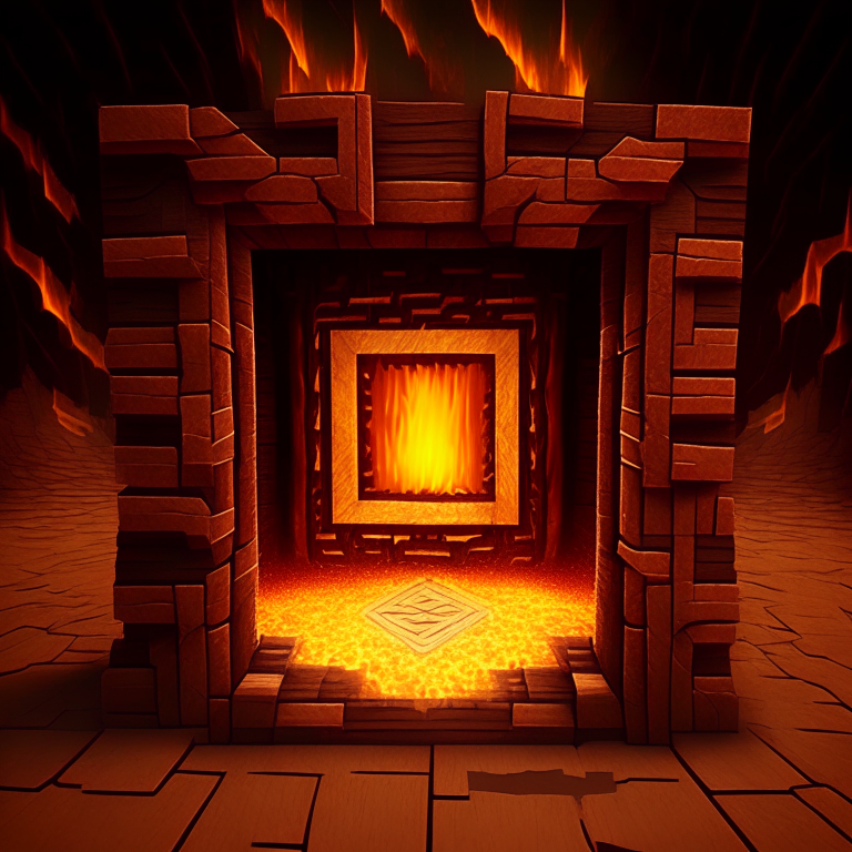 nether portal wooden deck style, brown tone, portal to inferno, minecraft style but hyper realistic
