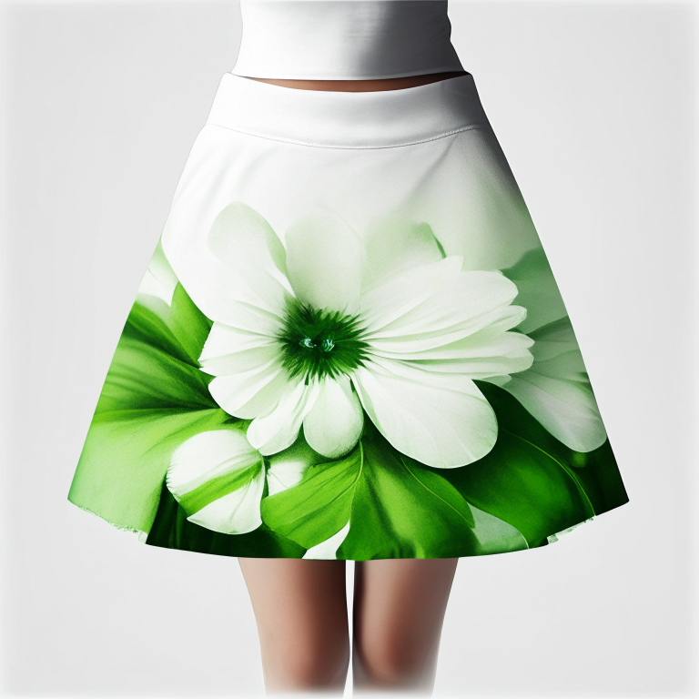 design me beautifu green flower ,  white skirt 